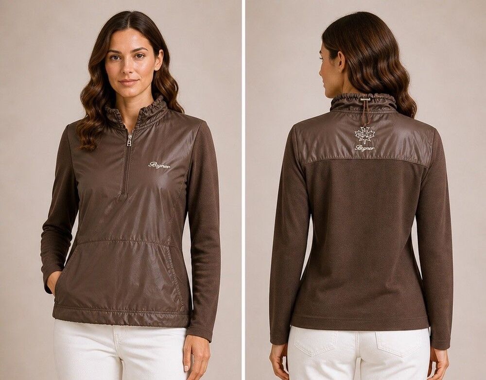 Bogner Fire Ice Women Sz M 1/4 Zip Brown Lightweight Windbreaker Jacket GUC
